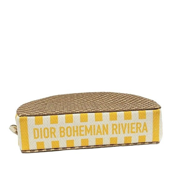 Auth DIOR/ChristianDior - Brown Cream Yellow Straw Canvas Pouch - Picture 6 of 10